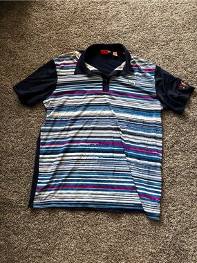 Puma Men's Navy, Blue, White & Pink Striped Polo
